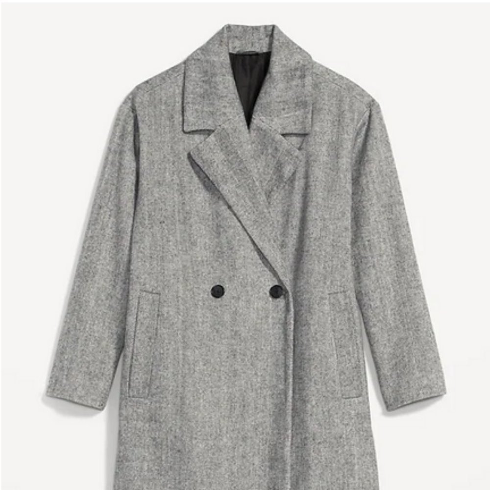 Old Navy long slouchy double-breasted coat Jacket small tall grey Houndstooth - Picture 6 of 14